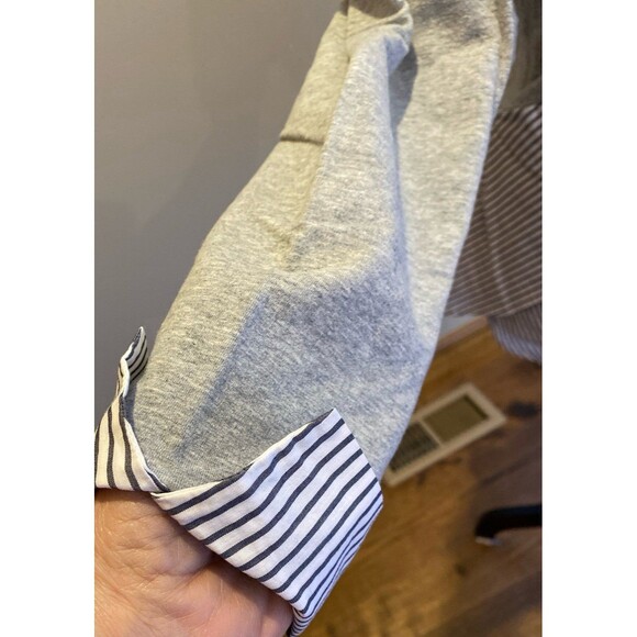 Marled Reunited Clothing Blouse size Small Gray T Shirt Top Blue White Striped - Picture 4 of 9